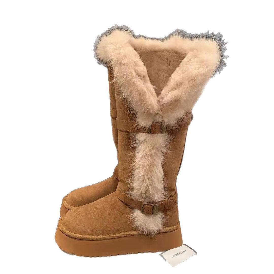 Damen Kuschelige Winterstiefel mit dekorativem Kunstfellabschluss EB