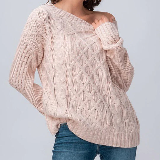 Damen Grobstrickpullover mit asymmetrischem Ausschnitt und Zopfmuster EB