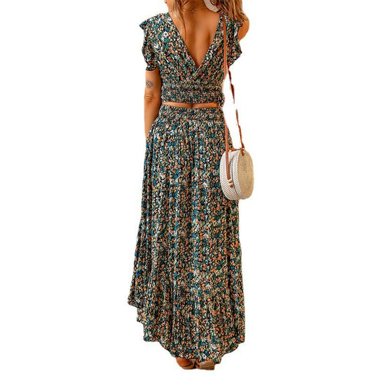 Damen Maxikleid mit Rüschendetails und floralem Design EB