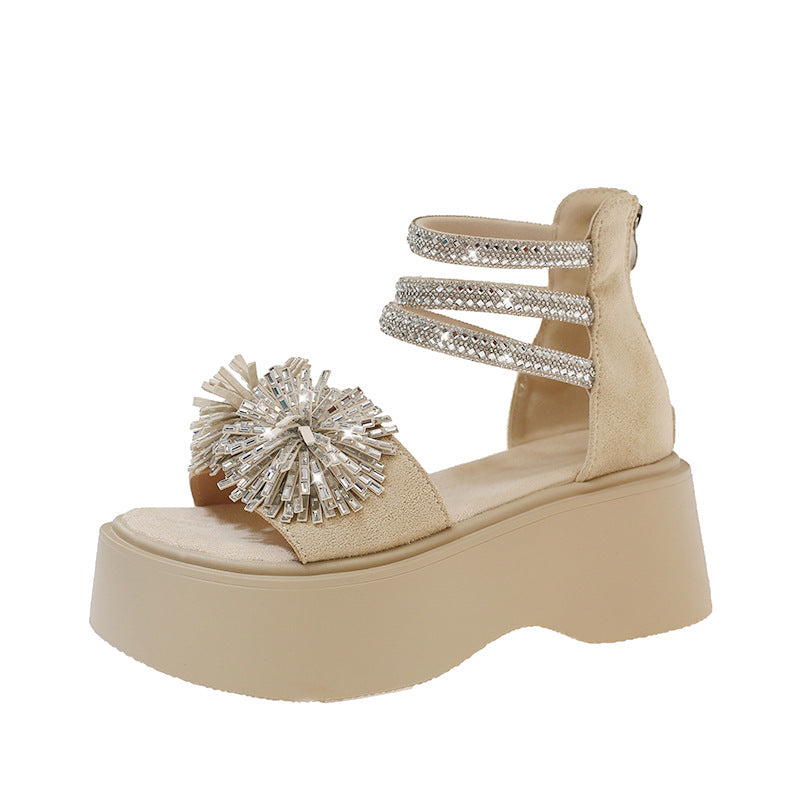 Damen Glamouröse Plateau-Sandaletten mit funkelndem Dekor und Riemen-Design EB