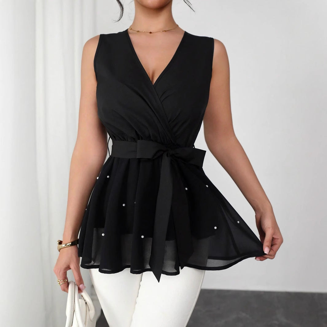 Damen Elegantes Wickeloberteil mit dekorativen Perlen EB