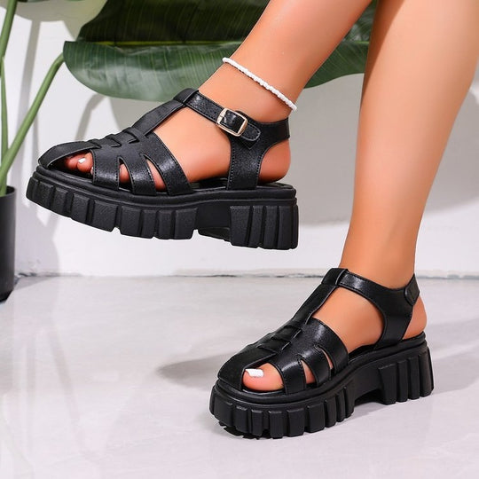 Damen Sportliche Plateau-Sandalen mit robustem Riemen-Design EB