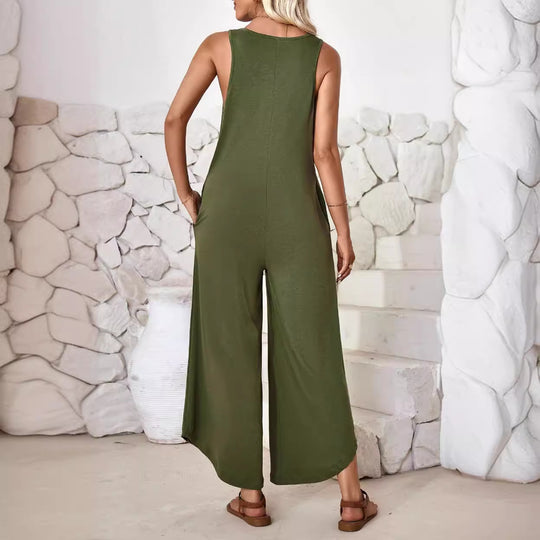 Damen luftiger Jumpsuit mit weitem Bein und praktischen Taschen EB