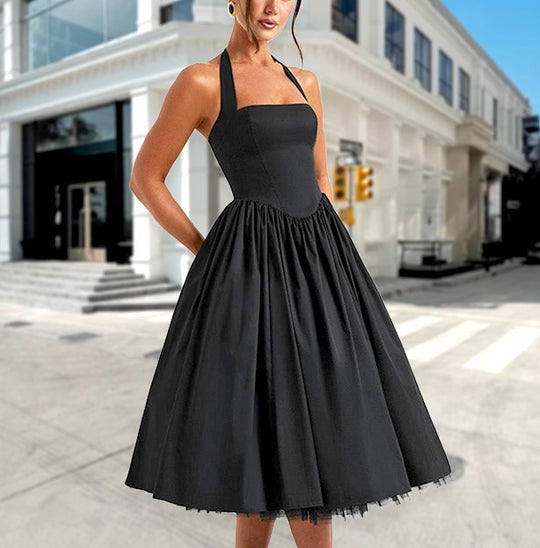 Damen Elegantes Halterneck-Kleid mit voluminösem Rock und eingearbeitetem Tüll EB