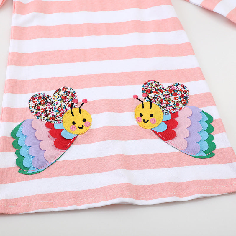 Mädchen Langarmkleid mit buntem Schmetterlingsdesign EB