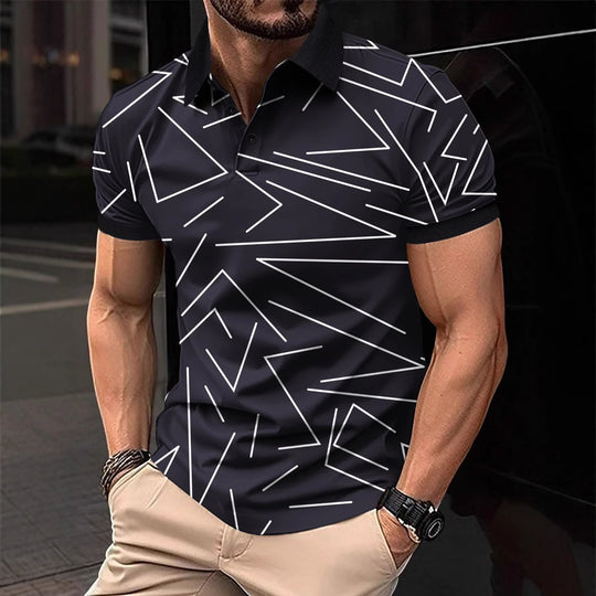 Herren Poloshirt mit modernem geometrischem Muster und atmungsaktiven Eigenschaften EB