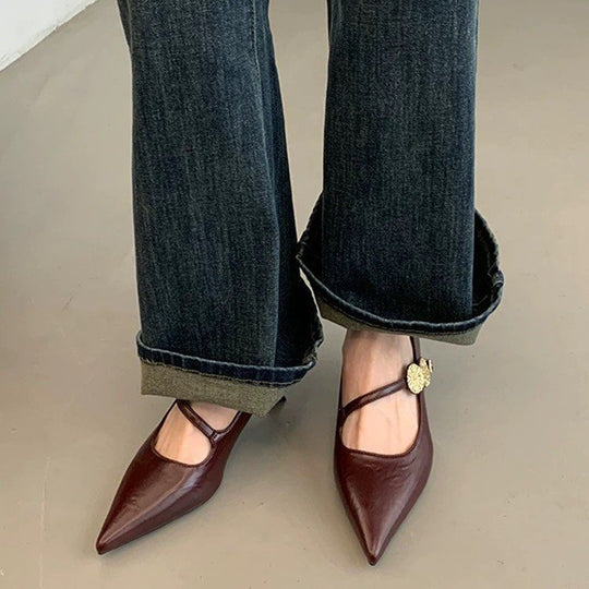 Damen elegante Sling-Pumps mit modischer Schnalle und hochwertigem Leder EB