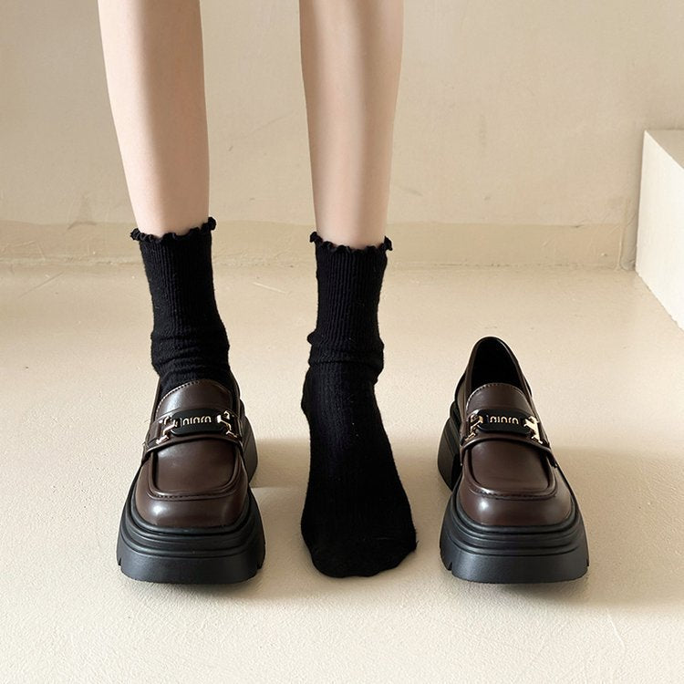 Damen elegante und komfortable Loafers mit glänzender Oberfläche und modischem Schnallenverschluss EB