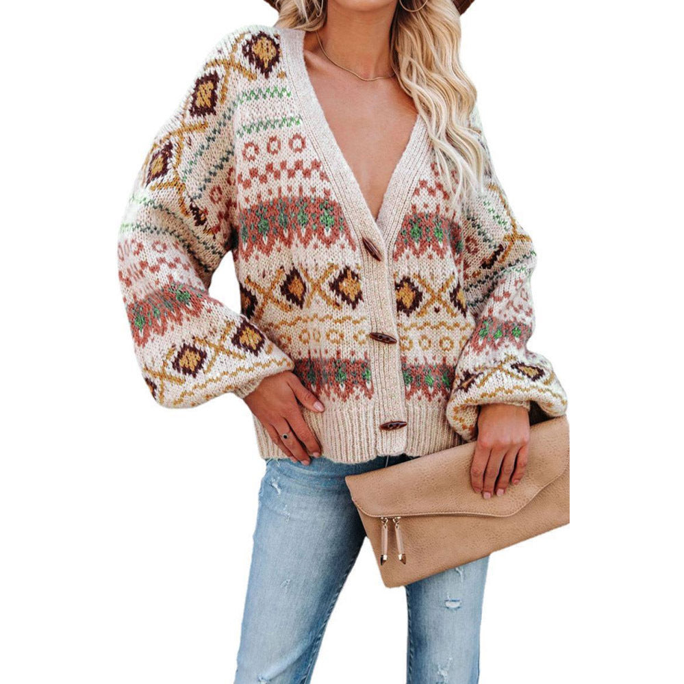 Damen Strickjacke mit folkloristischem Muster und lässigem Schnitt EB