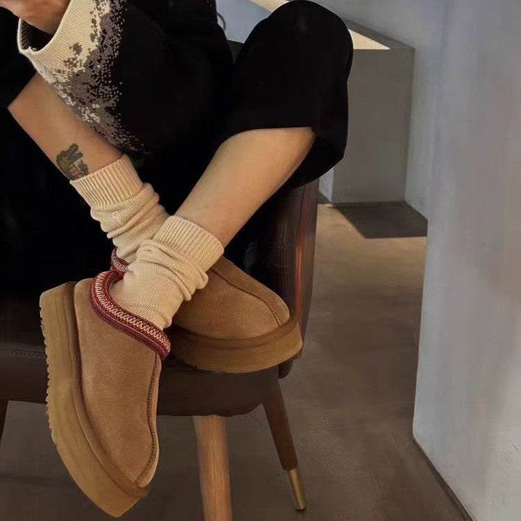 Damen warme Mokassin-Stiefel mit doppeltem Kragen EB