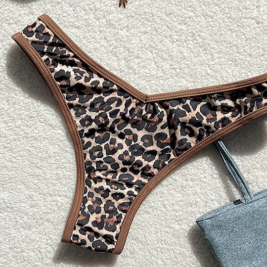 Damen Triangel-Bikini-Set mit stilvollem Tiermuster und verstellbaren Trägern EB