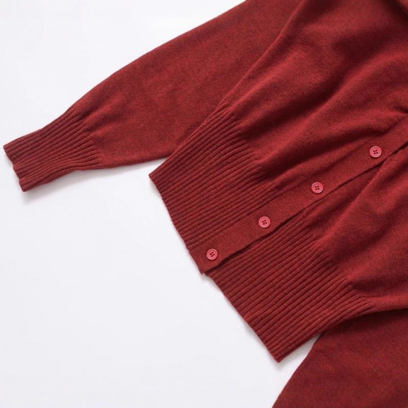 Damen modische Strickjacke mit Druckknopfverschluss und dekorativem Rüschendetail EB
