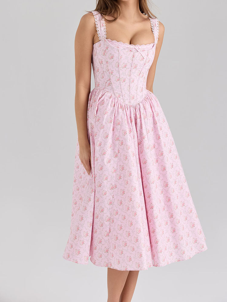 Damen Fein genähtes Sommerkleid mit floralen Mustern EB