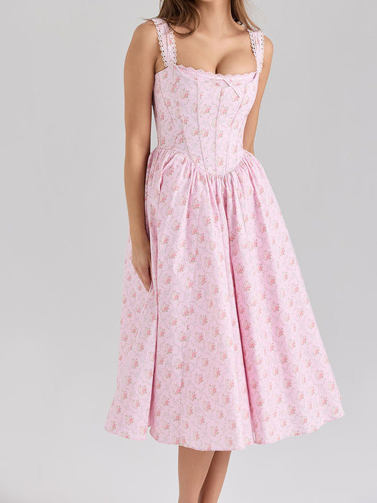 Damen Fein genähtes Sommerkleid mit floralen Mustern EB