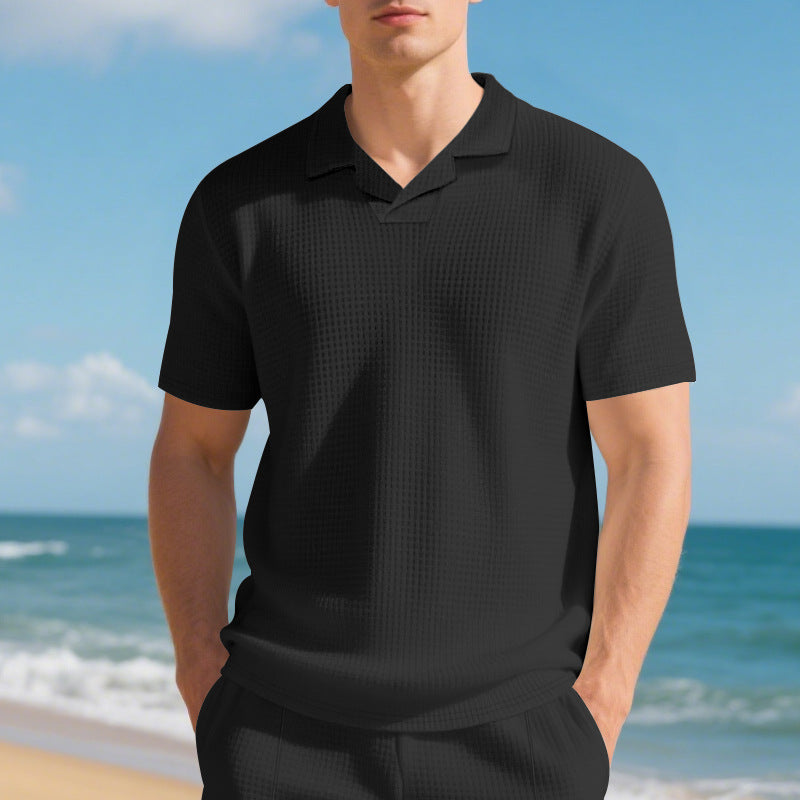 Herren Kurzarm Poloshirt mit strukturiertem Design und modernem Stehkragen EB