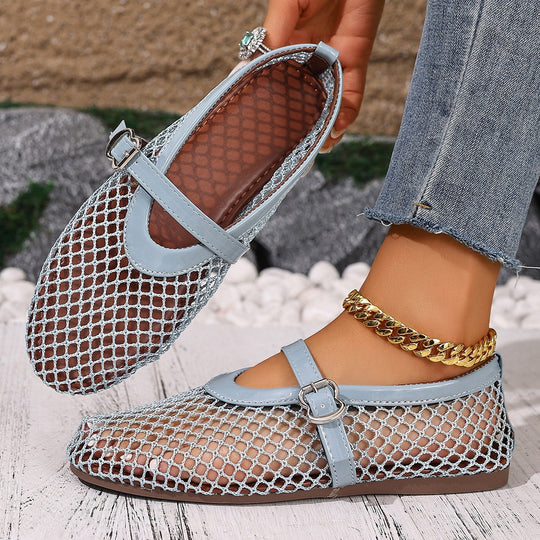 Damen elegante Netzschuhe mit goldenen Schnallen EB
