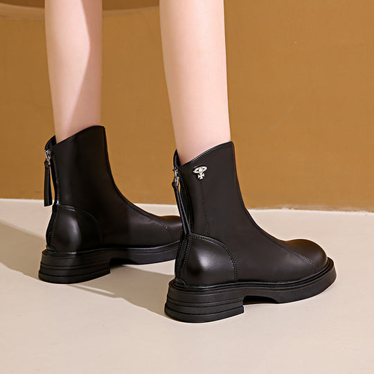 Damen Elegante und bequeme Stiefeletten aus hochwertigem Kunstleder mit seitlichem Reißverschluss EB