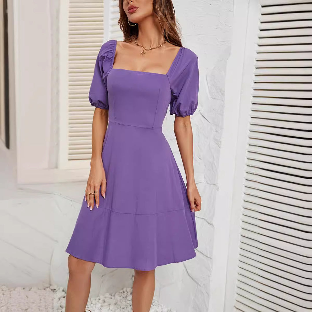 Damen Elegantes Off-Shoulder Kleid mit voluminösen Puffärmeln und asymmetrischem Schnitt EB