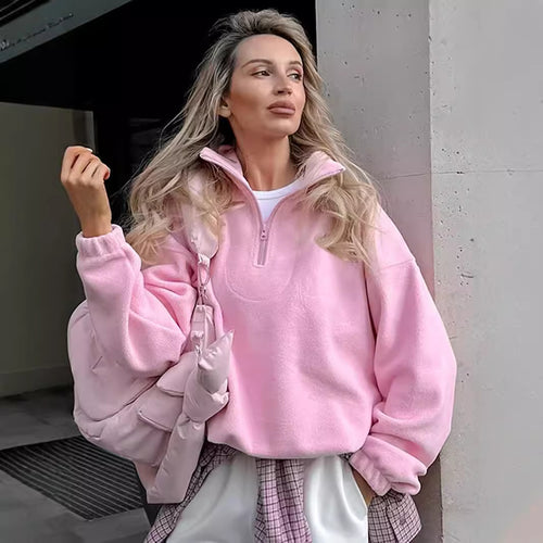 Damen Kuscheliger Fleece-Pullover mit kurzem Reißverschluss EB