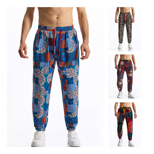 Herren lockere Freizeithose mit buntem Muster und elastischem Bund EB