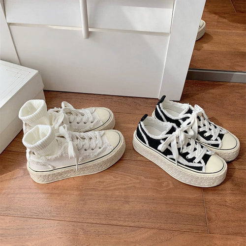 Damen modische Plateausneaker aus hochwertigem Canvas mit komfortabler Sohle EB