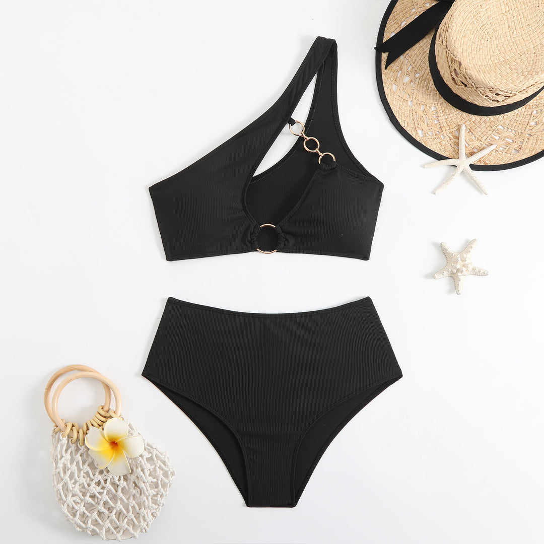 Damen Bikini-Set mit asymmetrischem Trägerschnitt und elegantem Ringdetail EB
