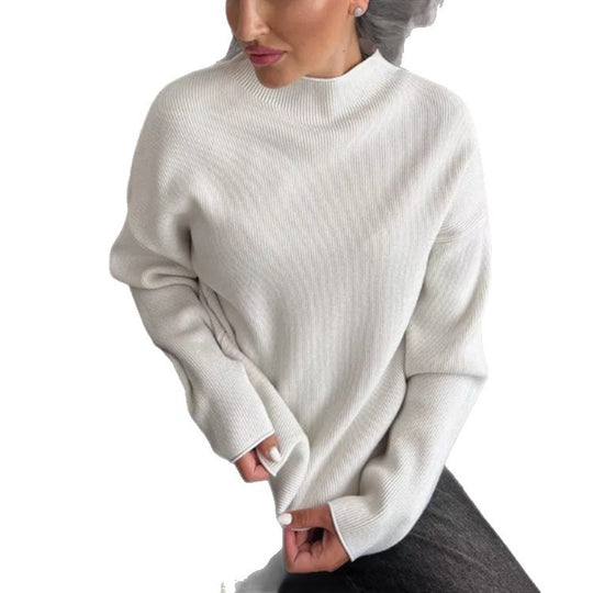Damen Oversize-Feinstrickpullover mit Stehkragen und geriffelter Struktur EB