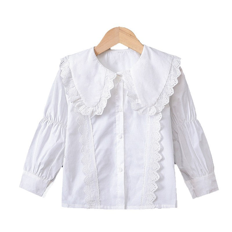 Mädchen Bluse mit eleganten Rüschen und großem Kragen EB
