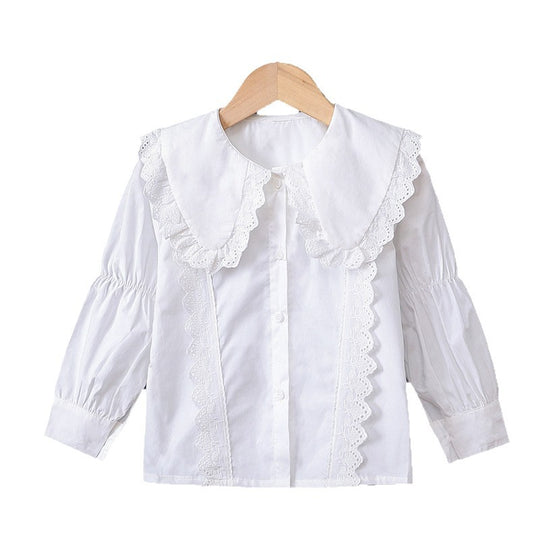 Mädchen Bluse mit eleganten Rüschen und großem Kragen EB