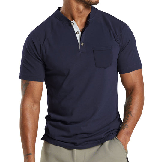 Herren Kurzarm-Henley-T-Shirt mit praktischer Brusttasche und modernem Kragen EB