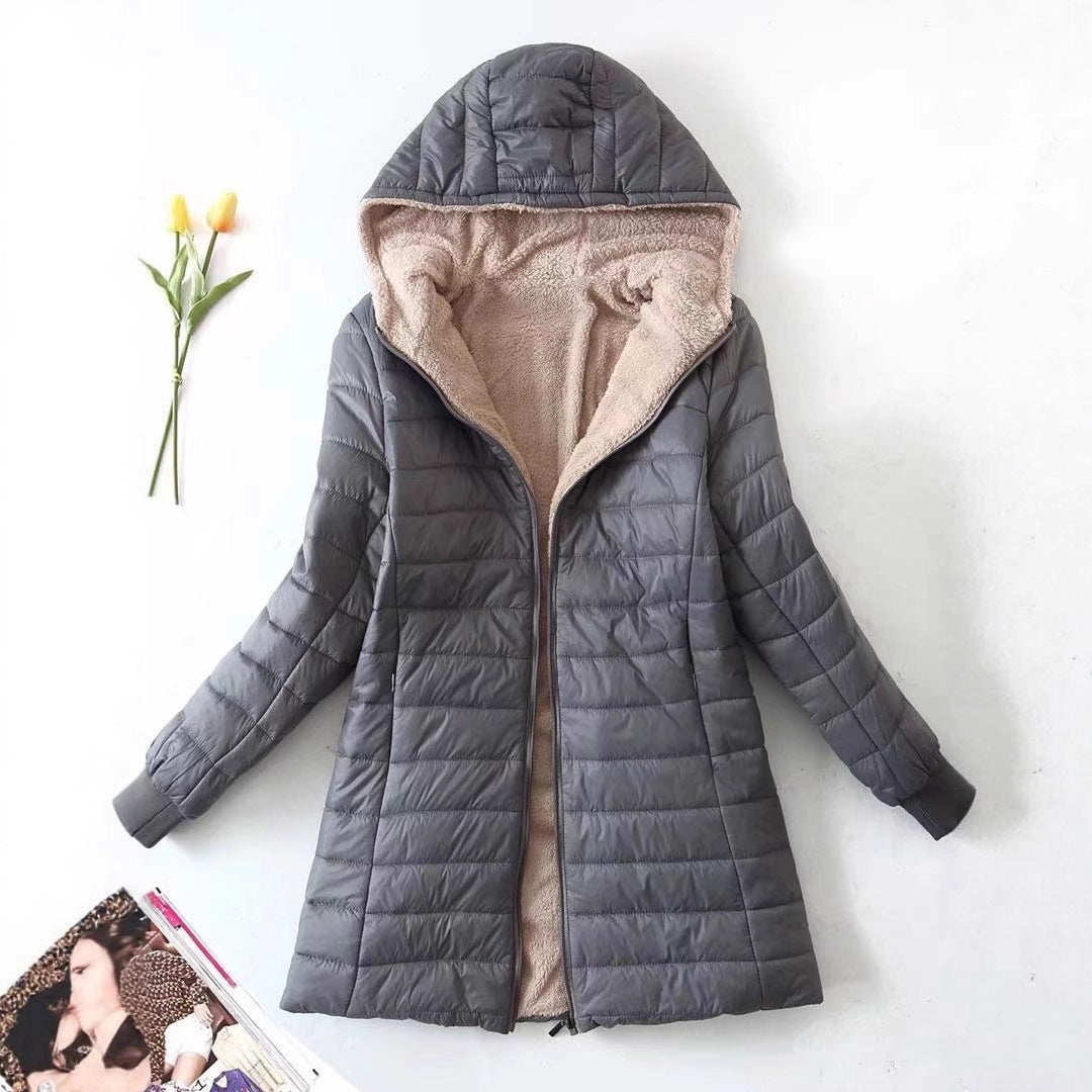 Damen gesteppte Winterjacke mit Kapuze und kuscheligem Innenfutter EB