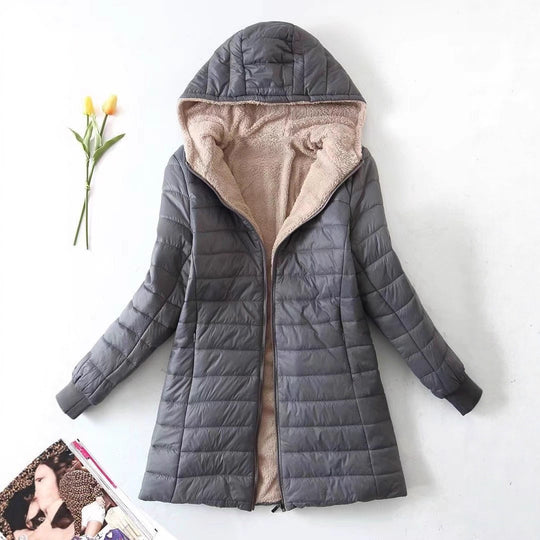 Damen gesteppte Winterjacke mit Kapuze und kuscheligem Innenfutter EB