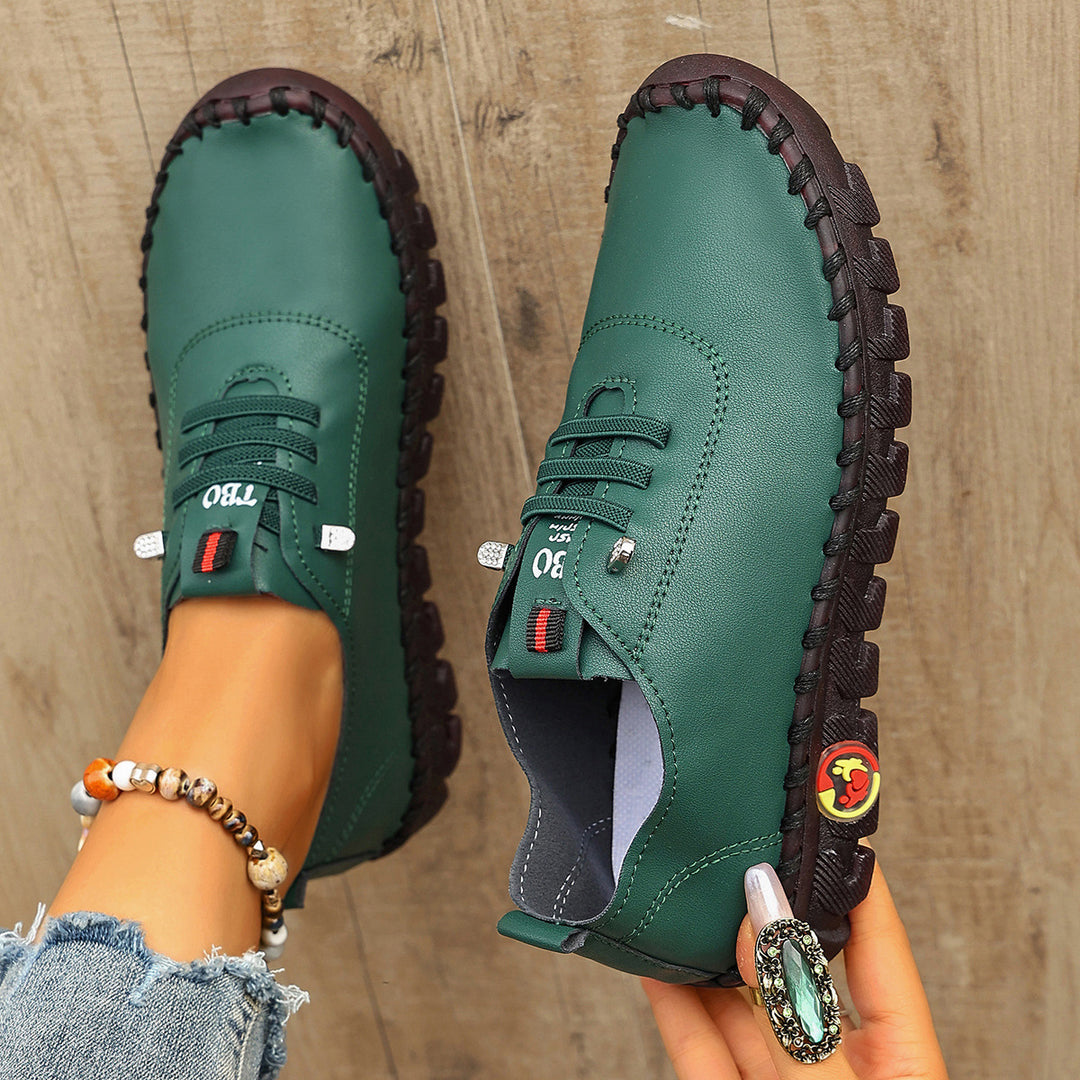 Damen Freizeit-Leder-Sneaker mit elastischen Schnürsenkeln und rutschfester Sohle EB