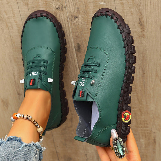 Damen Freizeit-Leder-Sneaker mit elastischen Schnürsenkeln und rutschfester Sohle EB