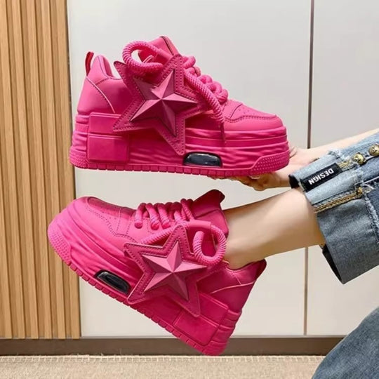 Damen Sportliche Plateau Sneakers mit modischem Sternen-Design EB