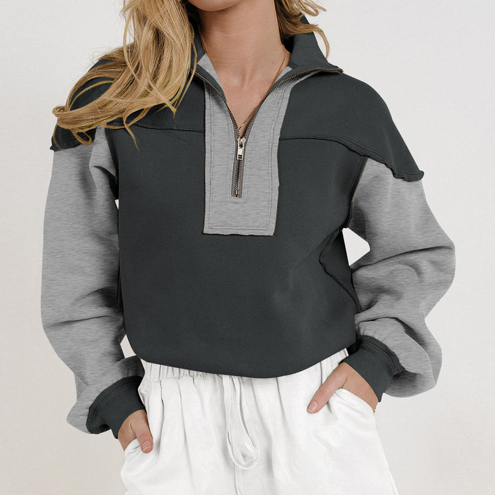 Damen Sportlicher Pullover mit hohem Kragen und Zierriegel EB