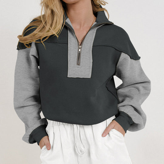 Damen Sportlicher Pullover mit hohem Kragen und Zierriegel EB