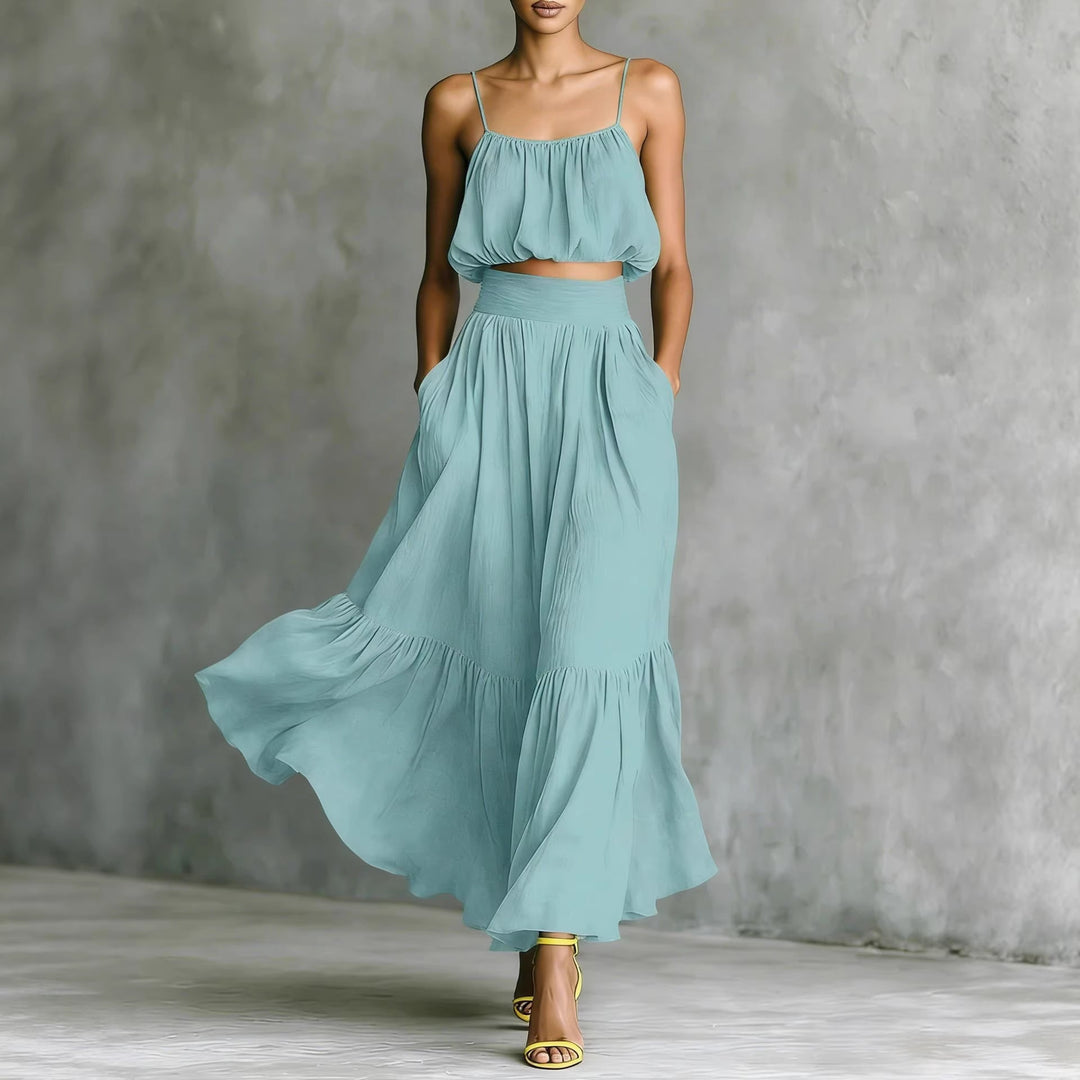 Damen Sommerliches Zweiteiler-Kleid mit fließendem Schnitt und praktischen Taschen EB