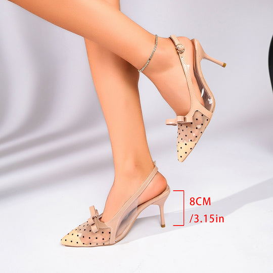 Damen schicke Slingback-Pumps mit transparentem Obermaterial und dekorativem Schleifen-Detail EB