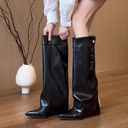 Damen Stilvolle Knöchelhohe Stiefel mit flexiblem Schaft und Knopfdetail EB