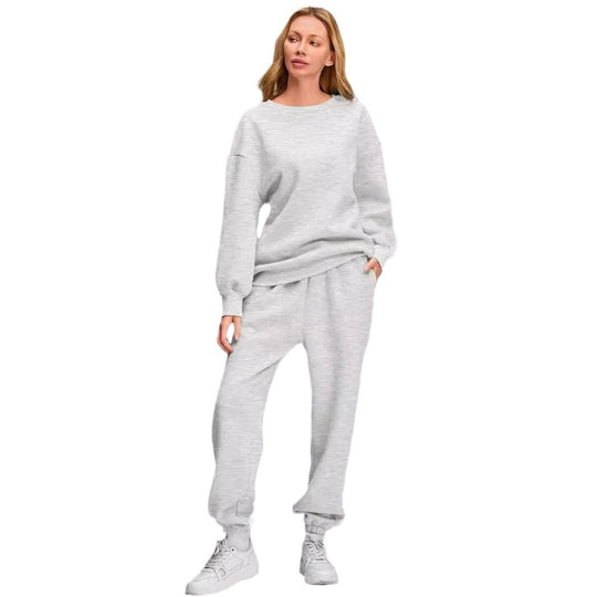 Damen nan Relaxed-Loungewear-Set mit Oversize Rundhals-Sweatshirt und taillierter High-Waist Jogginghose aus French Terry EB