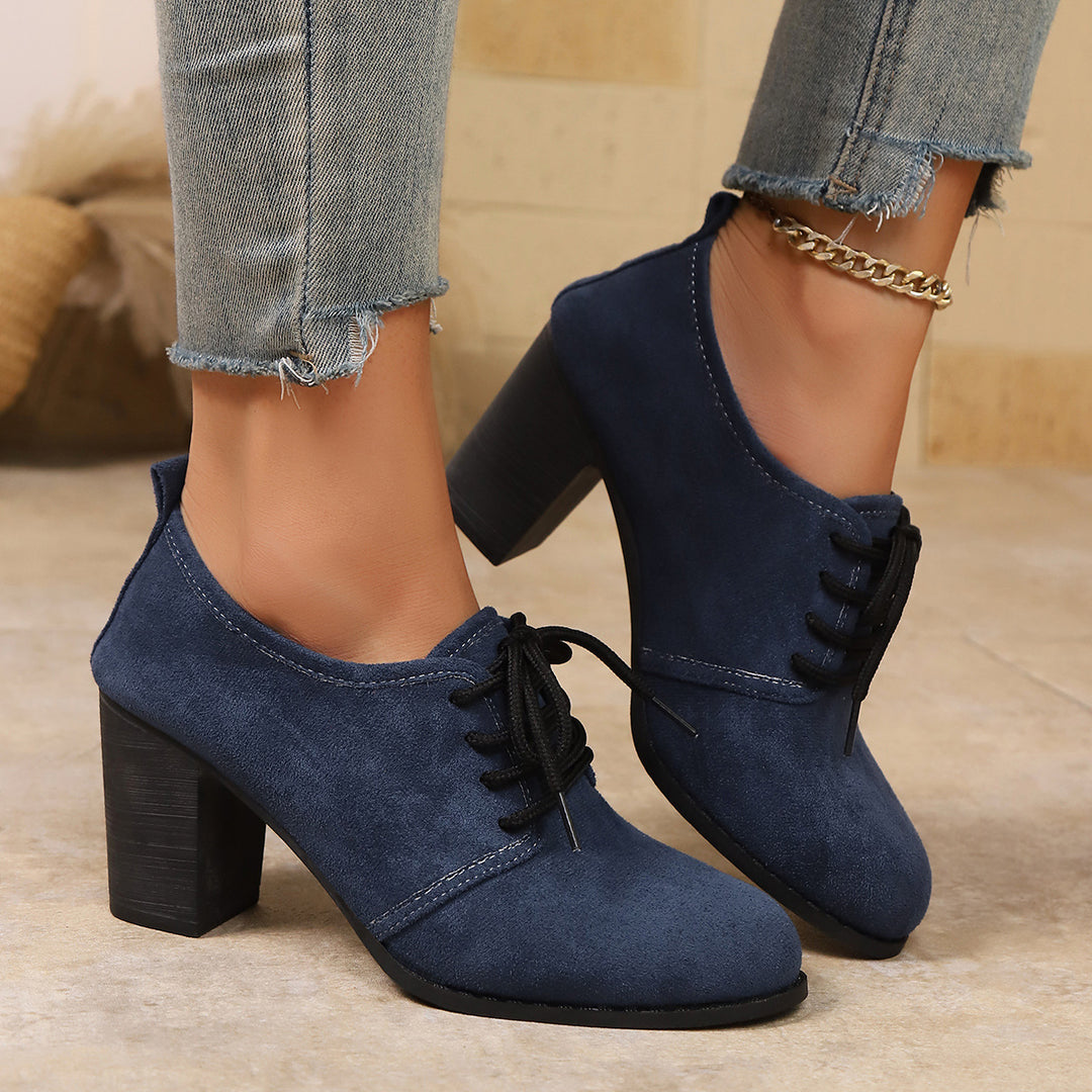 Damen elegante Plateau-Schnürschuhe mit modischem Blockabsatz und komfortablem Fußbett EB