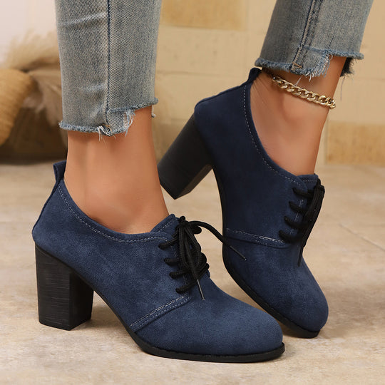Damen elegante Plateau-Schnürschuhe mit modischem Blockabsatz und komfortablem Fußbett EB
