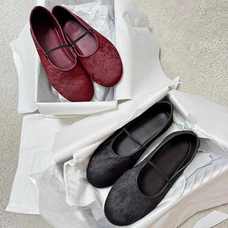 Damen Ballerinas aus samtigem Obermaterial mit elastischem Riemen EB