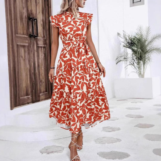 Damen Maxikleid mit Rüschendetails und floralem Print EB