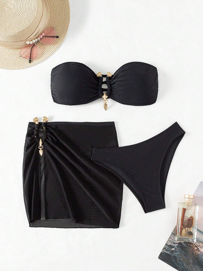 Damen Bandeau-Bikini-Set mit eleganter Rock-Overlay EB
