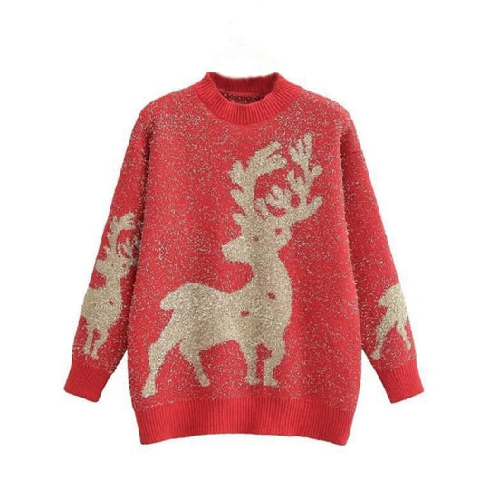 Damen Festlicher Pullover mit 3D-Rentier-Motiv EB