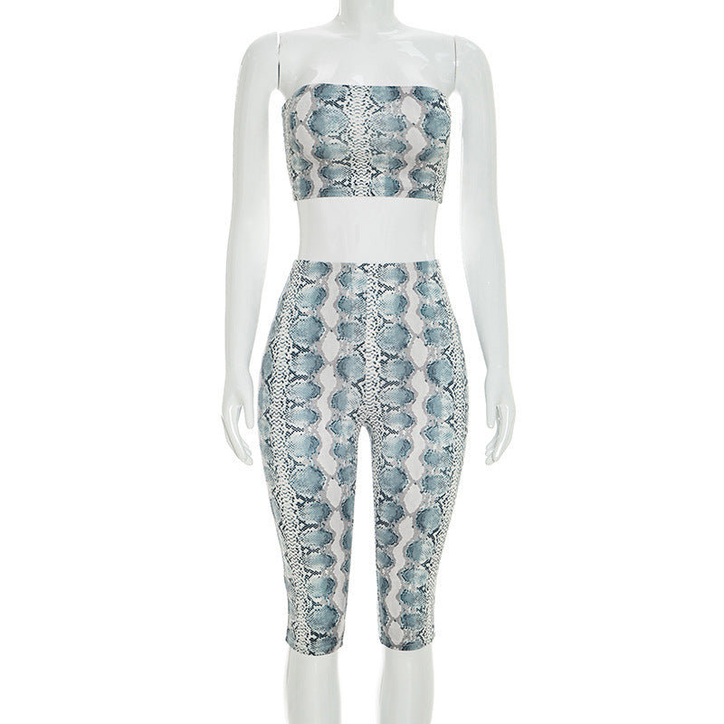 Damen Top und Leggings Set im Schlangenleder-Design EB