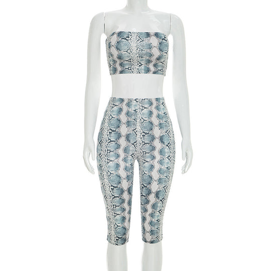 Damen Top und Leggings Set im Schlangenleder-Design EB