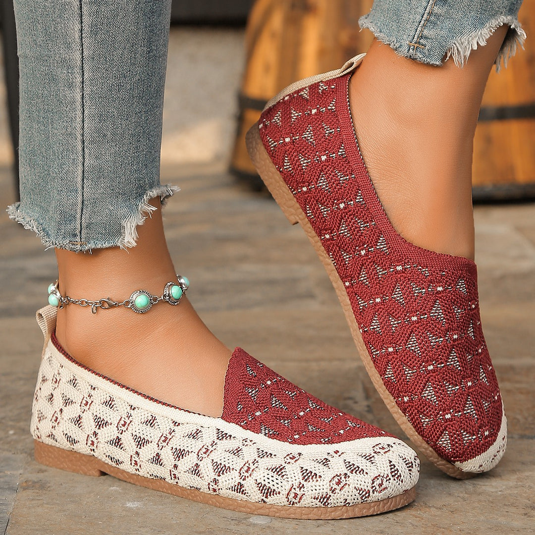 Damen Atmungsaktive Slip-On Schuhe mit modischem Strickdesign EB